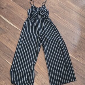 lavender field Black & White Striped Twist-Front Wide-Leg Jumpsuit